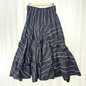 Dress To Kill Black Gathered Crinkle Long Skirt Gray Stitch Seams Size 1